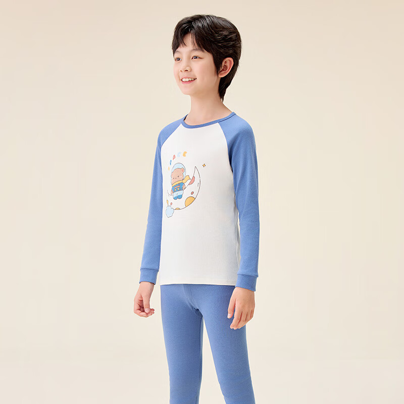 红豆儿童纯棉秋衣秋裤男女中大童内衣套装薄款小孩保暖棉毛衫A类睡衣 H5M1113蓝灰 150 【纯棉建议拍大一码】