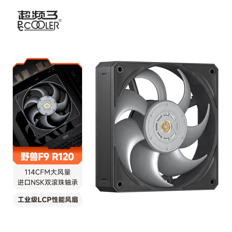超频3（PCCOOLER）野兽F9R120机箱风扇LCP工业级高性能风压扇12CM电脑散热风扇 三挡调速风扇 双滚珠轴承 野兽F9 R120风扇（牛角灰扇叶）