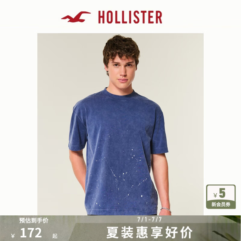 HOLLISTER25夏新款情侶重磅棉質(zhì)基礎(chǔ)款圓領(lǐng)T恤男裝女裝KI324-4158 海軍藍(lán)水洗 S (175/92A)