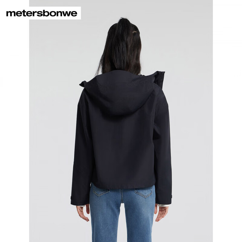 美特斯邦威[商场同款]夹克女2025春季新款户外时尚百搭连帽外套 鱼子酱黑 L 165 88A