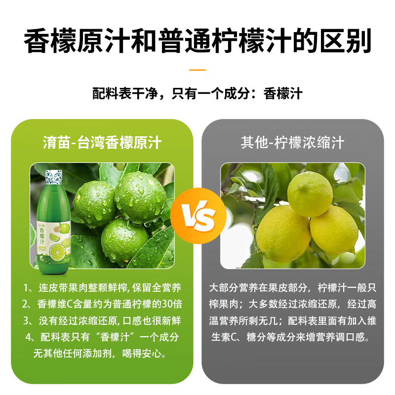 淯苗香檬原汁进口果汁nfc非浓缩柠檬汁原汁烘焙调酒0添加剂冷榨柠檬液 300ml*2瓶 玻璃瓶包装
