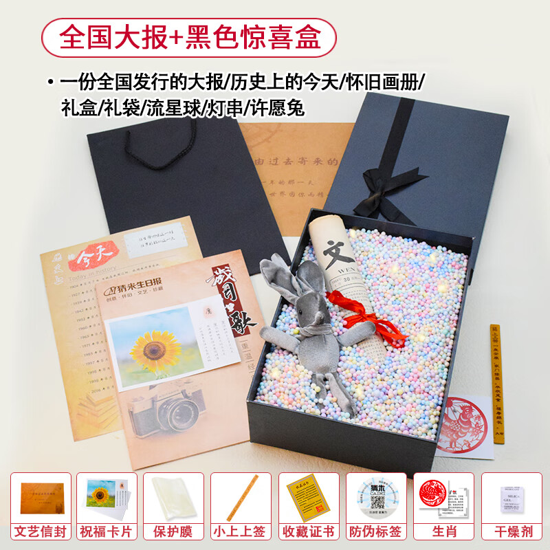 旧报纸定制创意生日礼物人民日报等 全国大报 黑色惊喜礼盒 2020年代