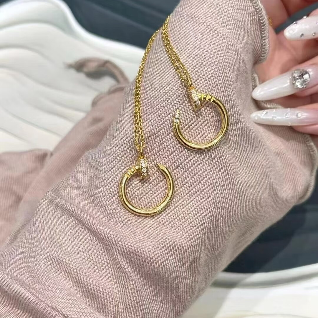 倍妙足金999头尾钻/满钻钉子黄金项链 锁骨链老婆送女友情人节礼物