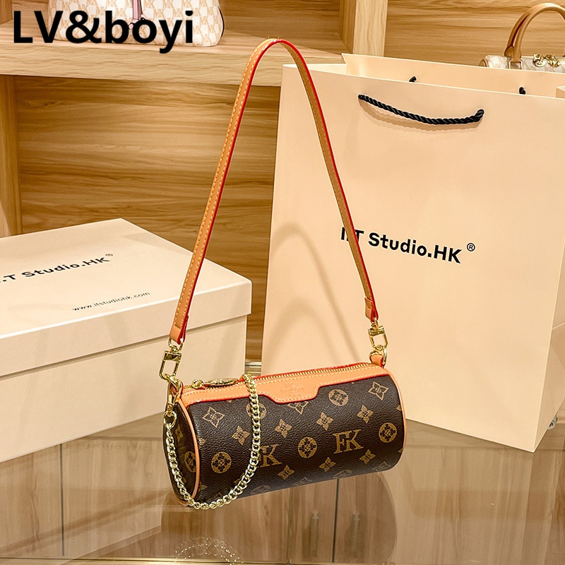lvboyi包包女包圆筒枕头包女夏季圆桶形链条斜挎小包包2023新款 咖啡