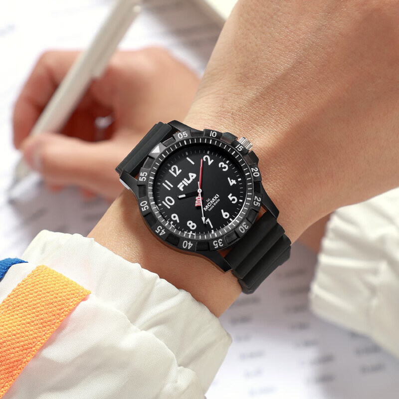 斐乐（FILA）马年新款潮流学生手表防水时尚夜光男女士手表考试手表专用6673 【黑色】FLM38-6673-001
