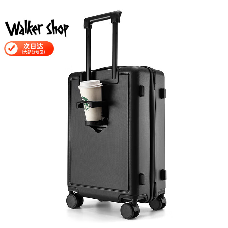 Walker Shop品牌拉链行李箱男女新款可登机商务出差密码轻便拉杆旅行箱子 黑色 20英寸 【可登机】