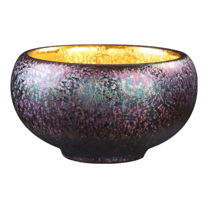 麟鵬加佳 鎏金窯變七彩茶杯主人杯陶瓷家用中式功夫茶具茶盞高檔伴手禮品 七彩圓滿(mǎn)鎏金杯-鑲龍