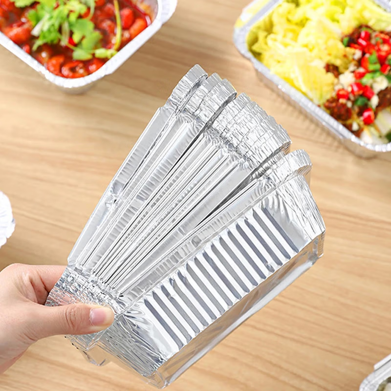 空气炸锅专用锡纸盘方形烤盘锡纸盒烘焙锡纸烤箱家用铝箔纸锡纸碗 方形【中号:长/宽18.5CM】50个