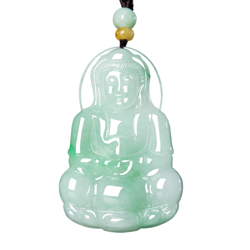 曼麗翠【年貨節(jié)】翡翠細糯飄綠大觀音玉墜菩薩玉佩送男友爸爸禮物附證書
