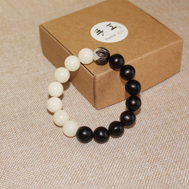 卡古兰(kagulan) 无患子手串木患子佛珠阴阳黑白配白玉菩提根手链