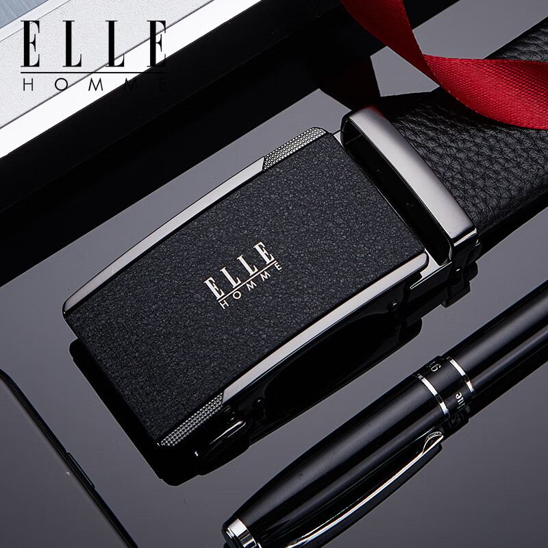 ELLE HOMME法国品牌男士皮带男真皮男士腰带自动扣生日情人节礼物送男友老公 【专柜礼盒】902081百搭枪色 110cm -130cm随机发可指定/可修