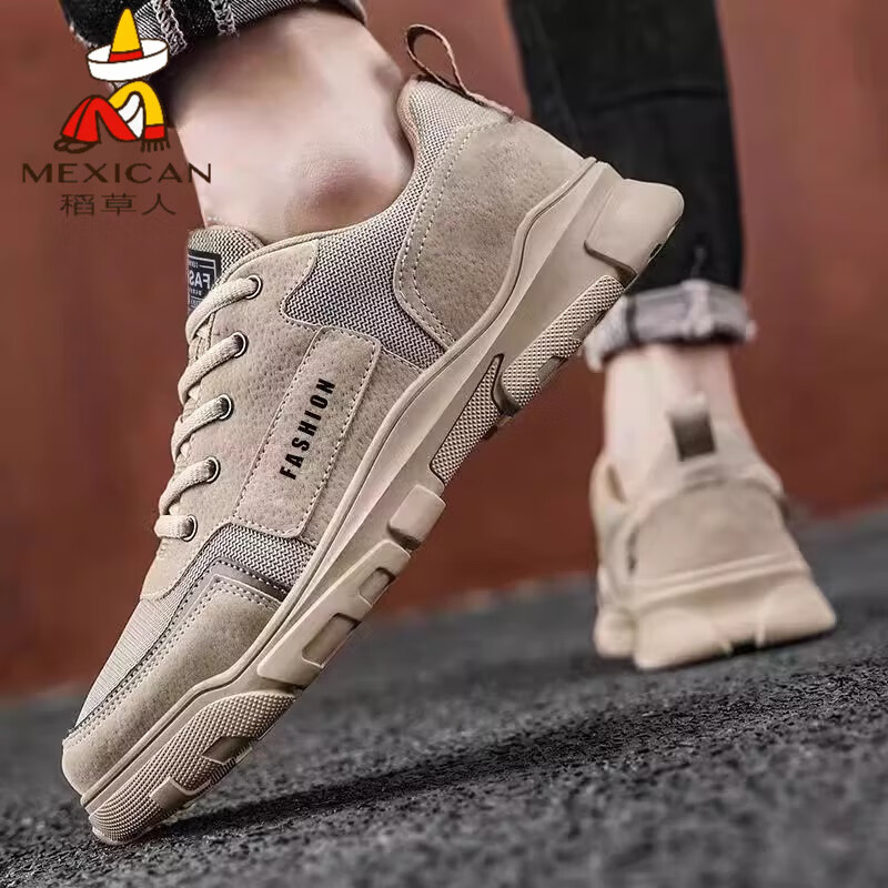 稻草人(MEXICAN)劳保男鞋夏季鞋子一脚蹬工地干活耐磨男士防滑防水轻便工作运动鞋 加强版米色 可穿三年穿坏换新 41