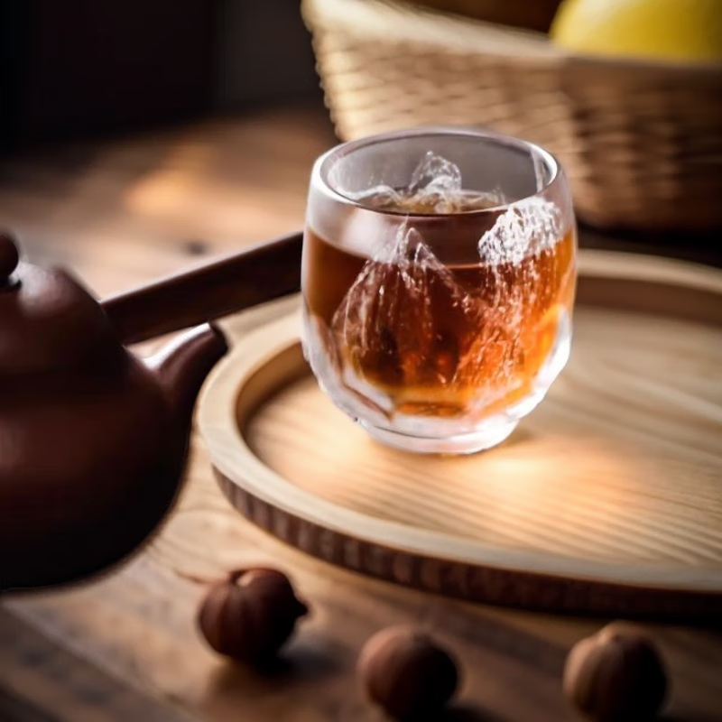 富贵荣耐热加厚玻璃茶杯茶具泡茶杯礼物茶杯精致主人杯水墨品茗杯泡茶杯 透明琉璃   水立方主人杯70ml