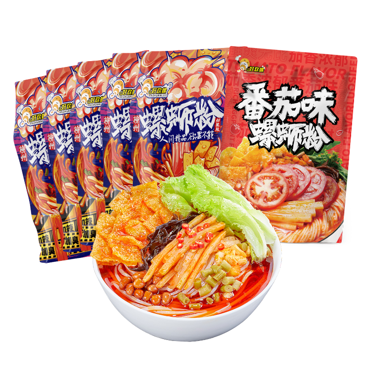 好欢螺（HAOHUANLUO）螺蛳粉经典原味螺丝粉袋装方便速食酸辣粉丝广西柳州米粉螺狮粉 加辣加臭400g*6袋+小龙虾225g*2袋