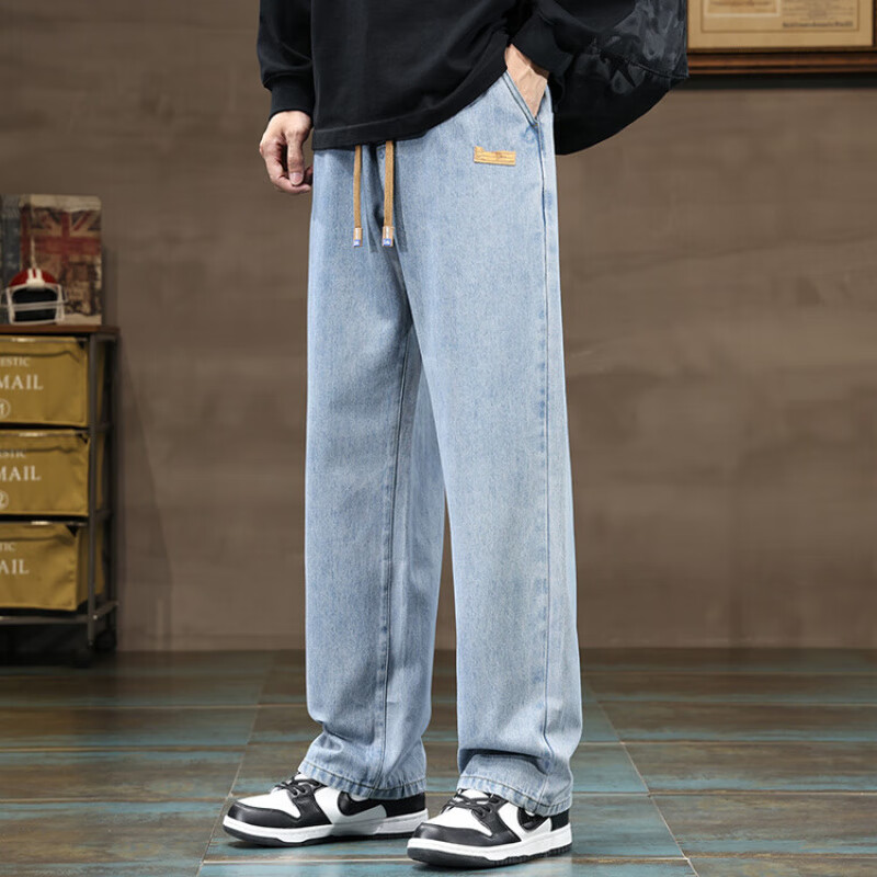 AEMAPE美国苹果高端牛仔裤男士2025新款美式复古宽松休闲直筒阔腿长裤子 深蓝色 【春秋款】 L 建议105-125斤