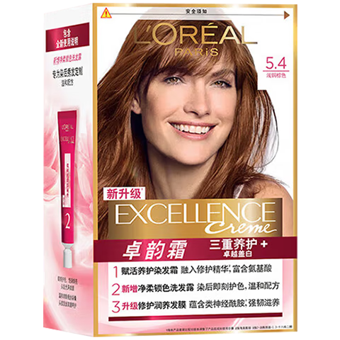 欧莱雅卓韵霜染发霜遮白发染发膏 男女白头发通用染发剂 欧莱雅染发剂5.4 浅铜棕色 36.5元