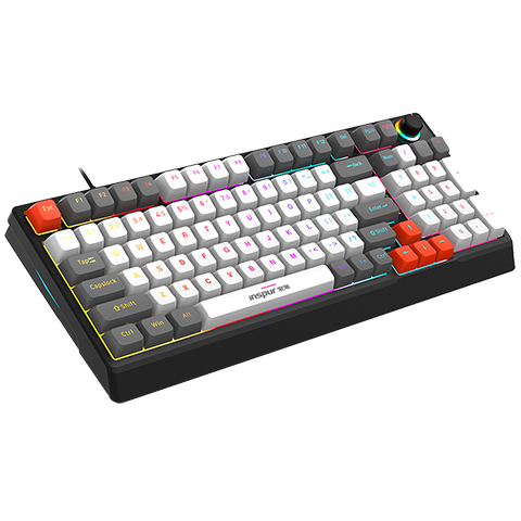 浪潮机械键盘有线游戏键盘98配列 多媒体旋钮全键无冲RGB炫彩灯效键盘
