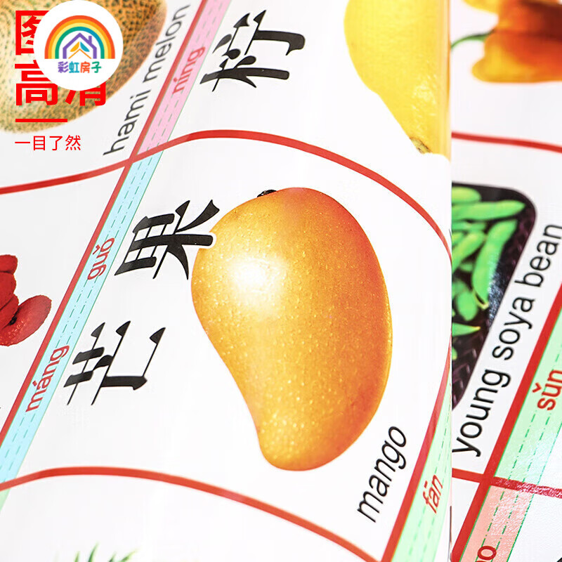 彩虹房子拼音有声挂图儿童认知早教发声儿童语音宝宝看图识字墙贴QD 无声认知挂图随机10张装