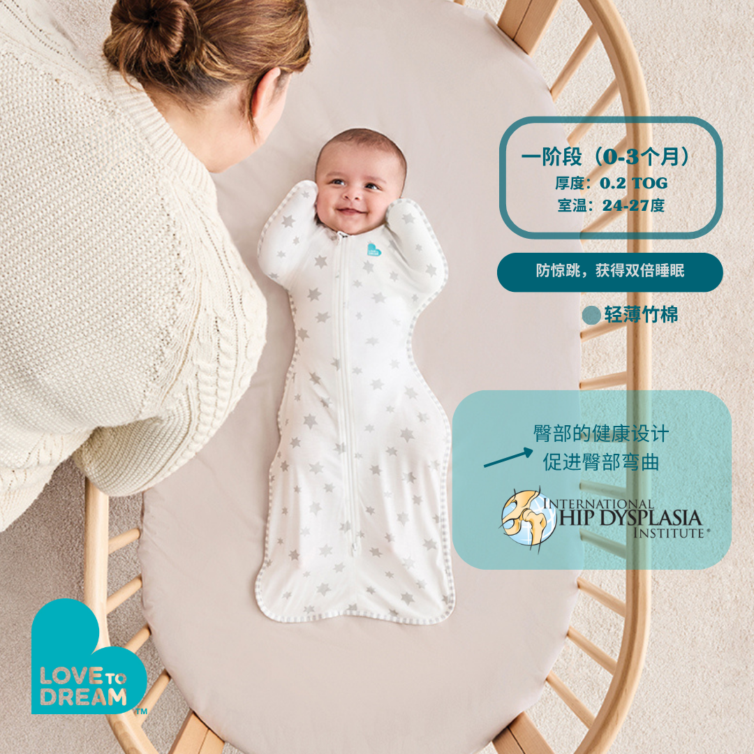 LOVE TO DREAM新生婴儿防惊跳睡袋春夏轻薄款襁褓式儿童宝宝投降式防踢被睡袋 白色星星 竹纤维轻薄款 M码：8-15斤（约3-6个月）
