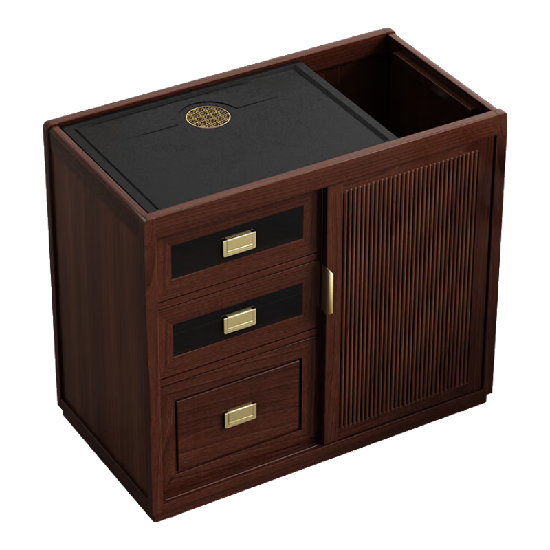 淘慕實(shí)木移動(dòng)茶桌家用小茶臺新中式客廳茶車(chē)陽(yáng)臺茶幾燒水壺一體茶水柜 A1整裝+胡桃木三抽茶柜+活動(dòng)蓋板