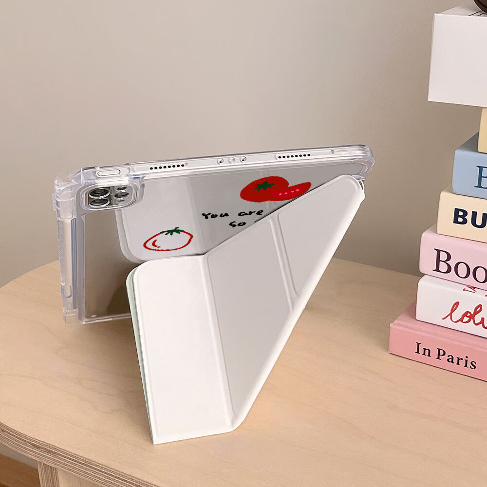 适用于ipad10代10.9平板保护套Y折9.7寸卡通10.2保护壳iPad11 202 BB459-【番茄】笔槽款 iPad5/6代-9.7寸