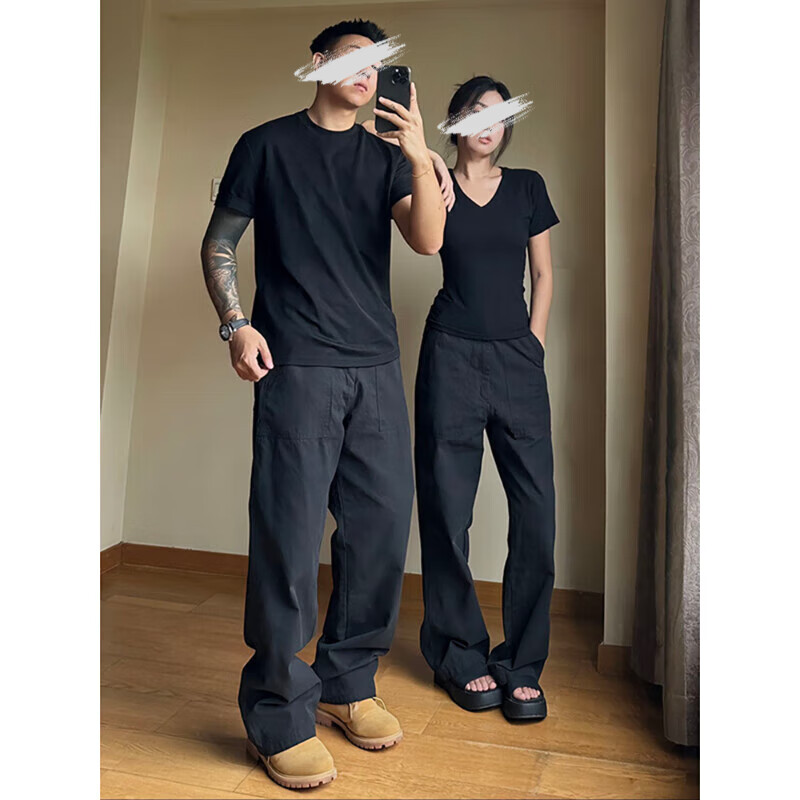 迪伽达美式高街裤子男款春秋潮牌男士休闲裤男女cleanfit直筒伐木工装裤 CHFS-S6015黑色 2XL