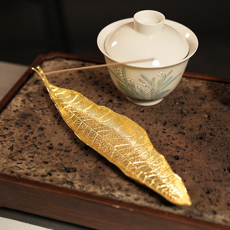 富山香堂（FushanKodo）金葉葉子線香爐檀香沉香合金線香插香座臥室香器 金葉子香座