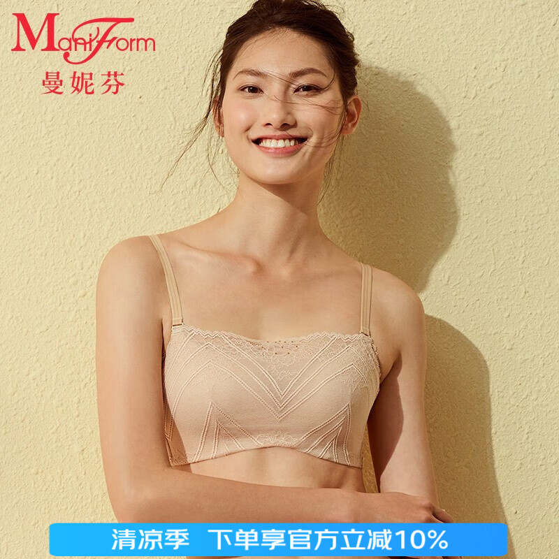 曼妮芬抹胸內(nèi)衣性感時(shí)尚蕾絲防走光女士無鋼圈聚攏舒適胸罩文胸20812283 110 膚色 85B (清透薄模杯)