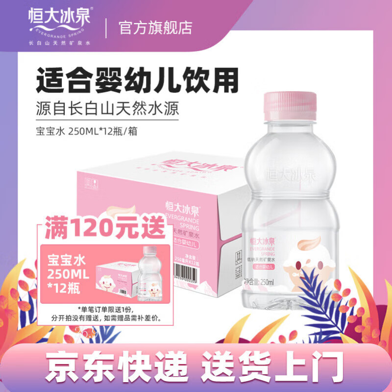 恒大冰泉宝宝水婴儿水长白山天然低钠矿泉水小瓶饮用水250ml*12瓶 250ml*12瓶【1箱】