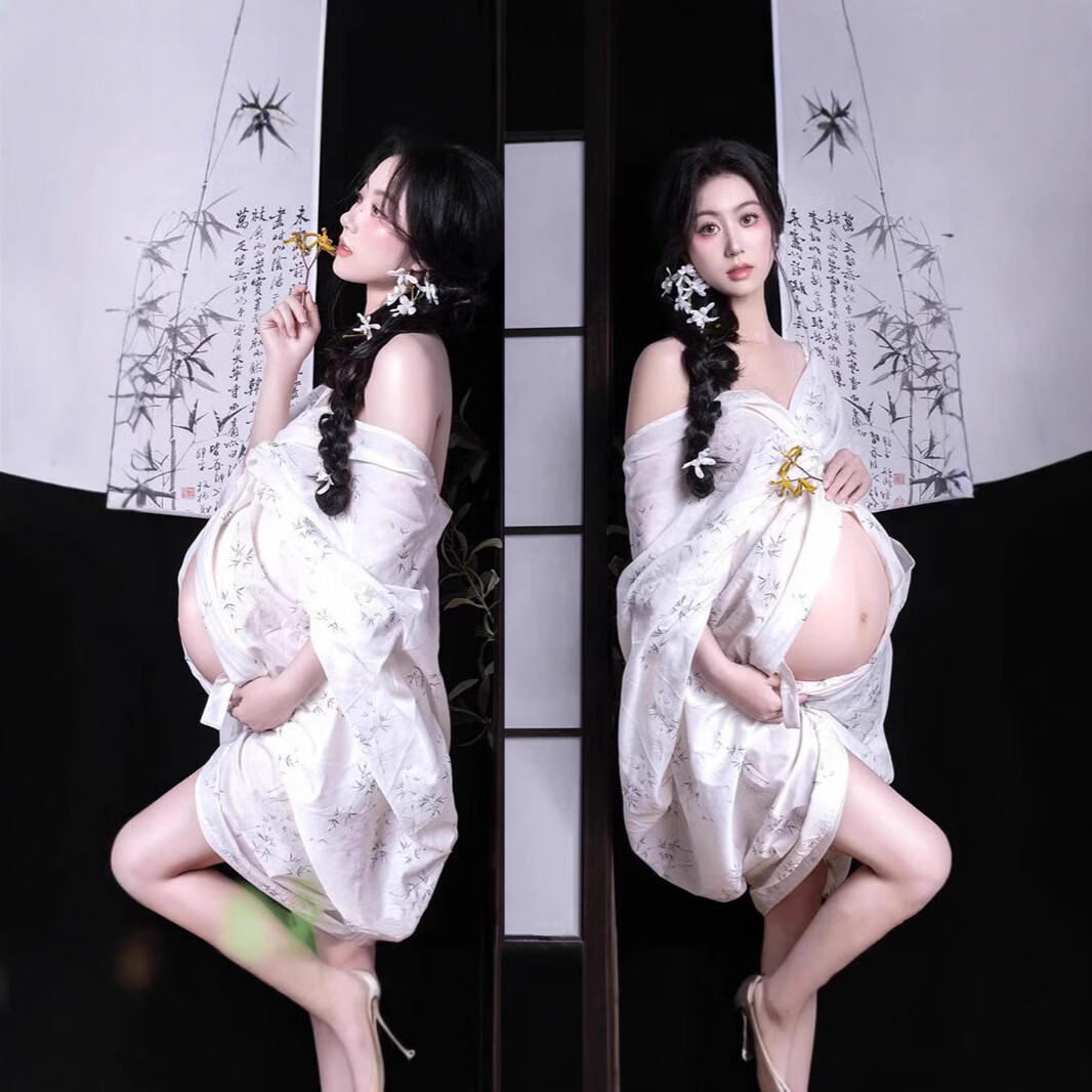 緲雨孕婦照片寫真服裝新款孕婦照衣服影樓主題攝影服孕媽拍照服飾 連體裙 均碼