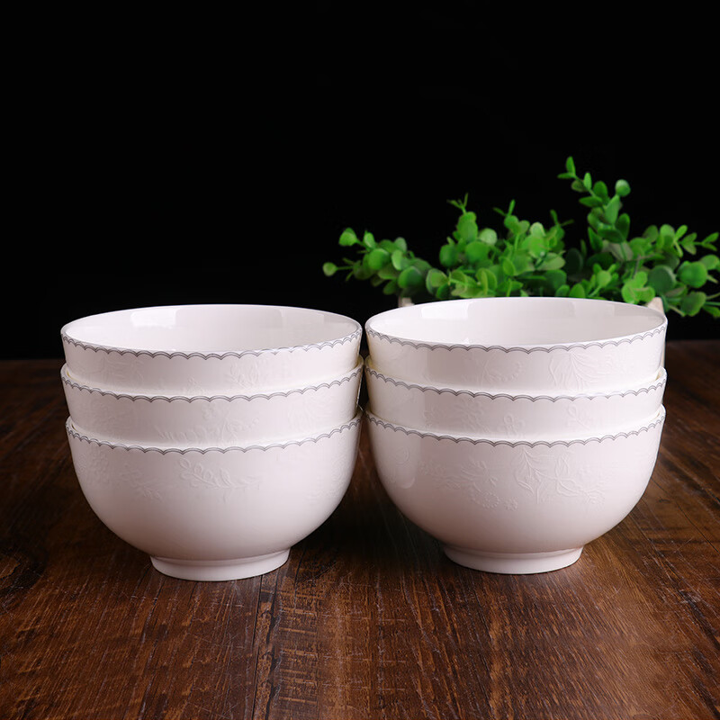 錦鳯景德鎮(zhèn)飯碗面碗大碗骨瓷盤(pán)子菜盤(pán)骨碟魚(yú)盤(pán)西餐盤(pán)微波爐用晈如星月 4.5英寸澳碗6個(gè)