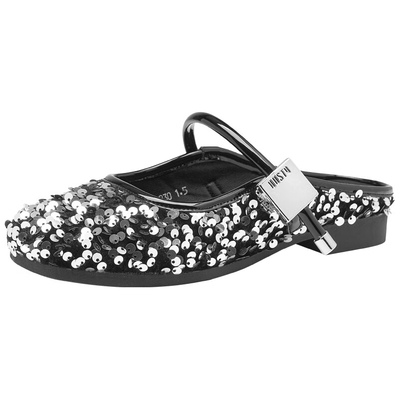 大东（dusto）低跟时尚休闲拖鞋2025亮片舒适轻便简约百搭包头女鞋0256 黑色 35