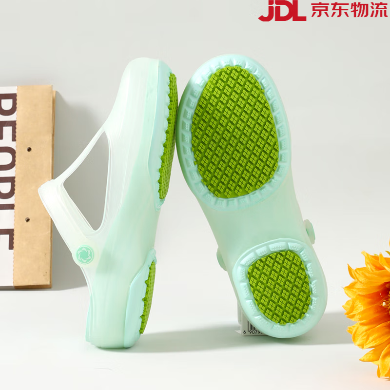 JDOV【新品】防滑洞洞鞋女夏季外穿韓版孕婦軟底涼鞋雨鞋果凍鞋沙灘鞋 新水綠 35