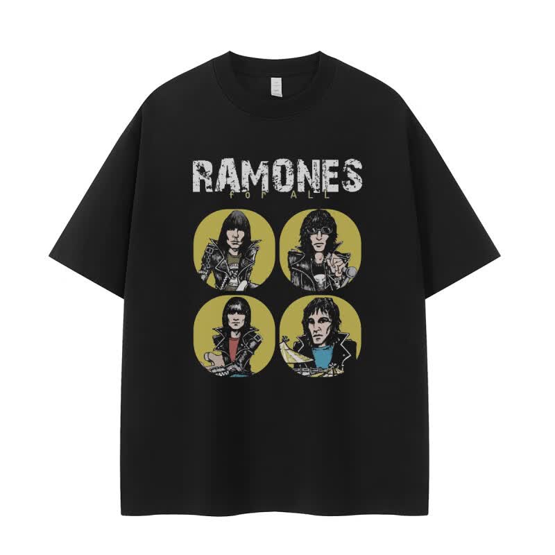 皇古迪Ramones雷蒙斯乐队朋克复古美式街头vtg落肩宽松纯棉摇滚短袖T恤 黑色 S