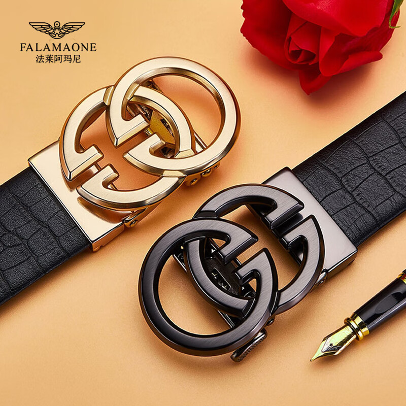 FALAMAONE皮带男真皮2025新款男士腰带商务休闲自动扣牛皮裤腰带男生日礼物 京仓直发/枪色鳄鱼纹【专柜礼盒】 120cm 改尺寸联系客服或下单备注