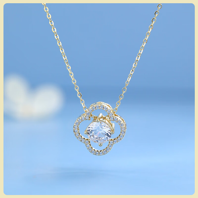 夢(mèng)祥銀（Myshine）四葉草項(xiàng)鏈女輕奢小眾鎖骨鏈感925銀飾品鑲鋯項(xiàng)鏈 金色