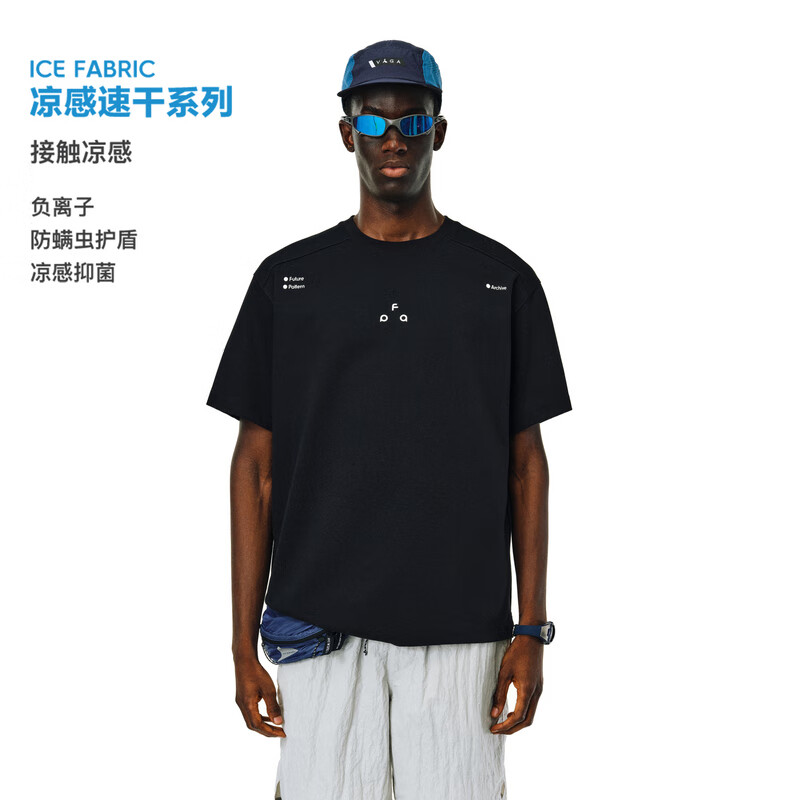 FPA印花运动速干短袖夏季百搭休闲情侣款潮流潮牌圆领宽松黑色t恤男 黑色 XL