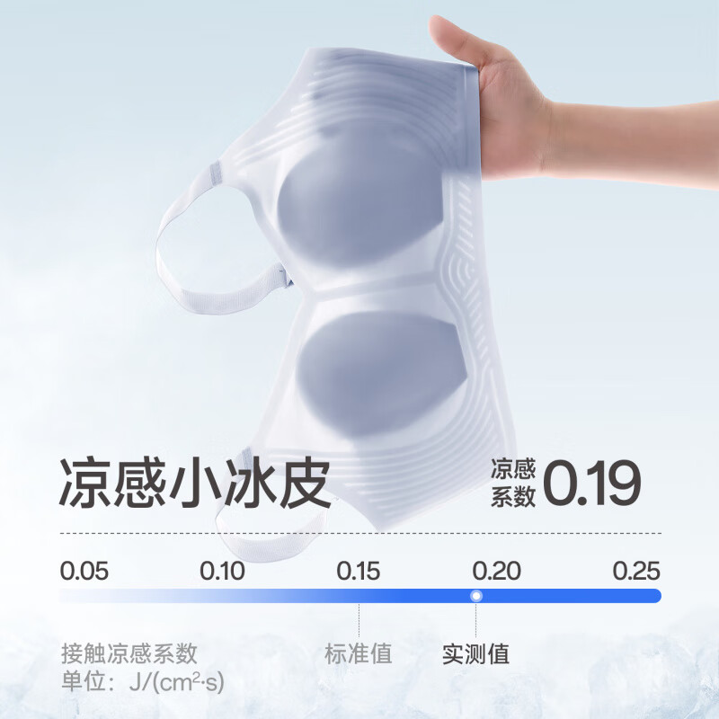芬腾小冰皮文胸女大胸显小夏季薄款凉感文胸光面无钢圈收副乳胸罩 浅蓝 L