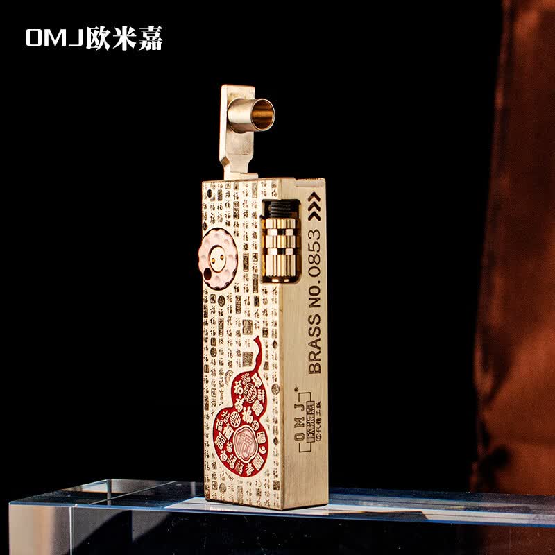 亿乐新款5代鱼肠百福葫芦煤油打火机黄铜手工镶嵌紫铜侧滑火机 百福葫芦 打火机+133ML煤油+火石棉芯