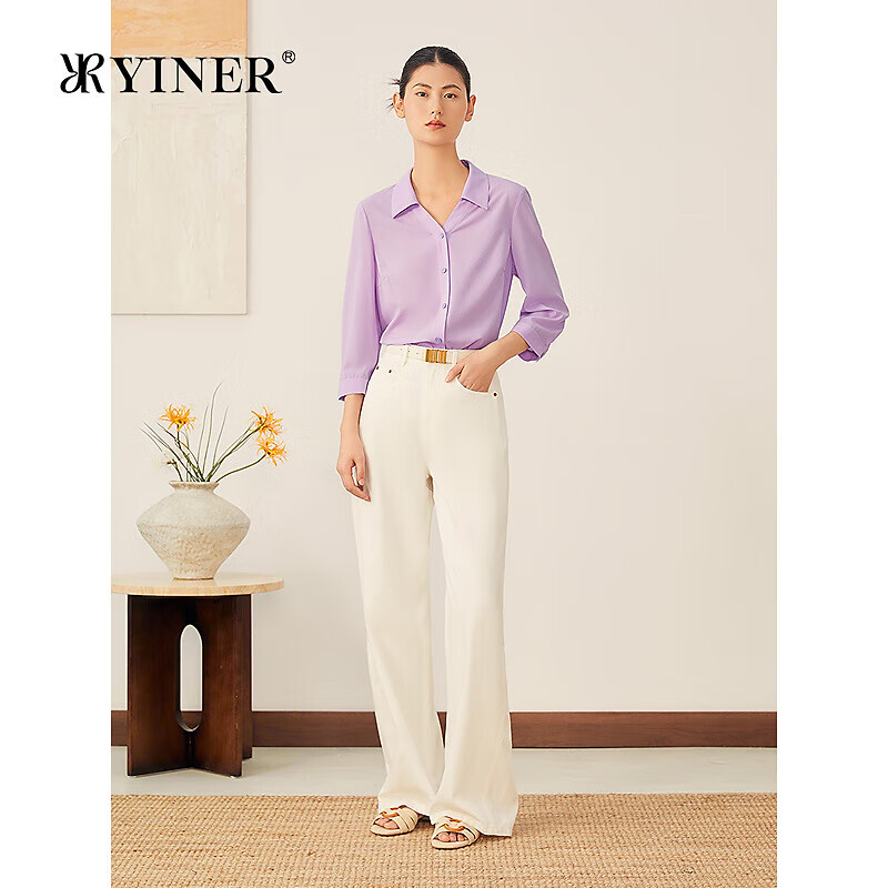 音儿(YINER)【真丝系列】2025秋季新款弹力桑蚕丝衬衫七分袖上衣 香芋紫 S (150)