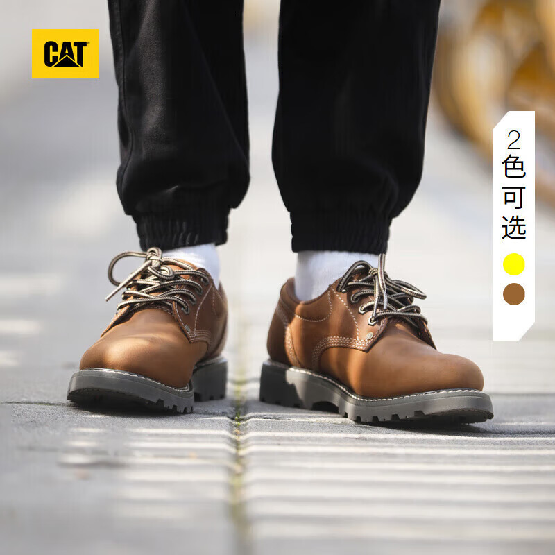 卡特卡特男士固特异结构耐磨牛皮革复古低帮休闲工鞋