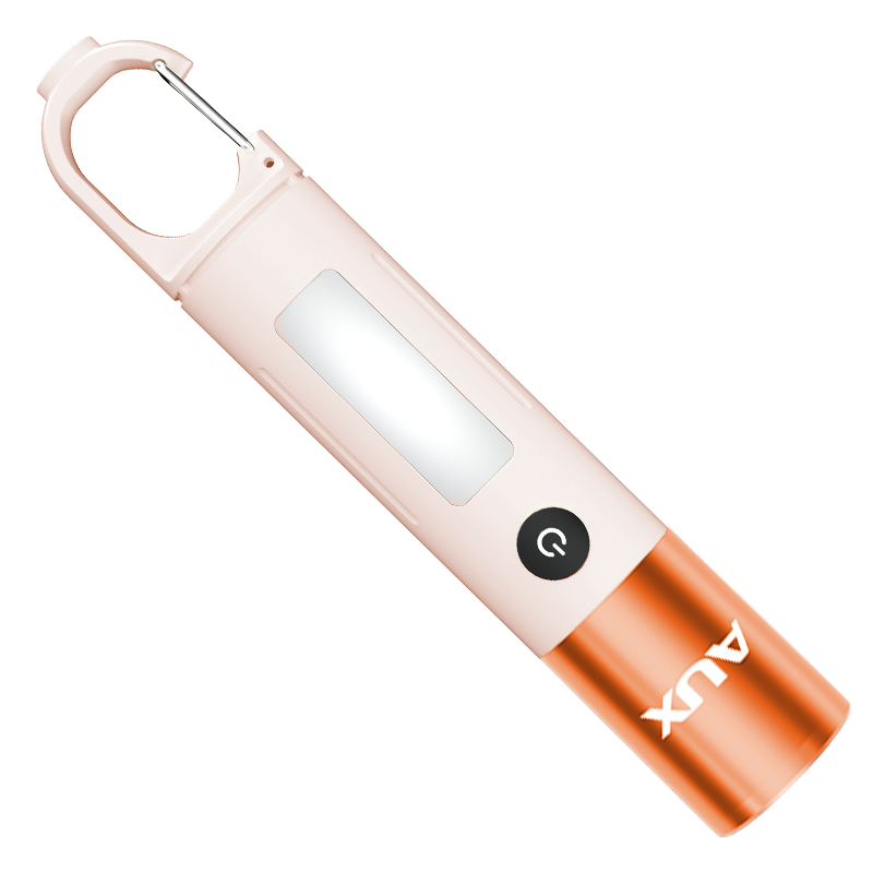 奥克斯便携家用 迷你手电筒 强光超亮充电耐用小型led儿童专用橙