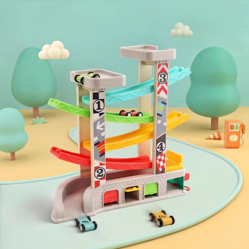 迪士尼（Disney）滑翔軌道車 木制玩具 1-4歲兒童適用 多功能設(shè)計(jì) 安全 軌道競速滑翔車(帶停車場)