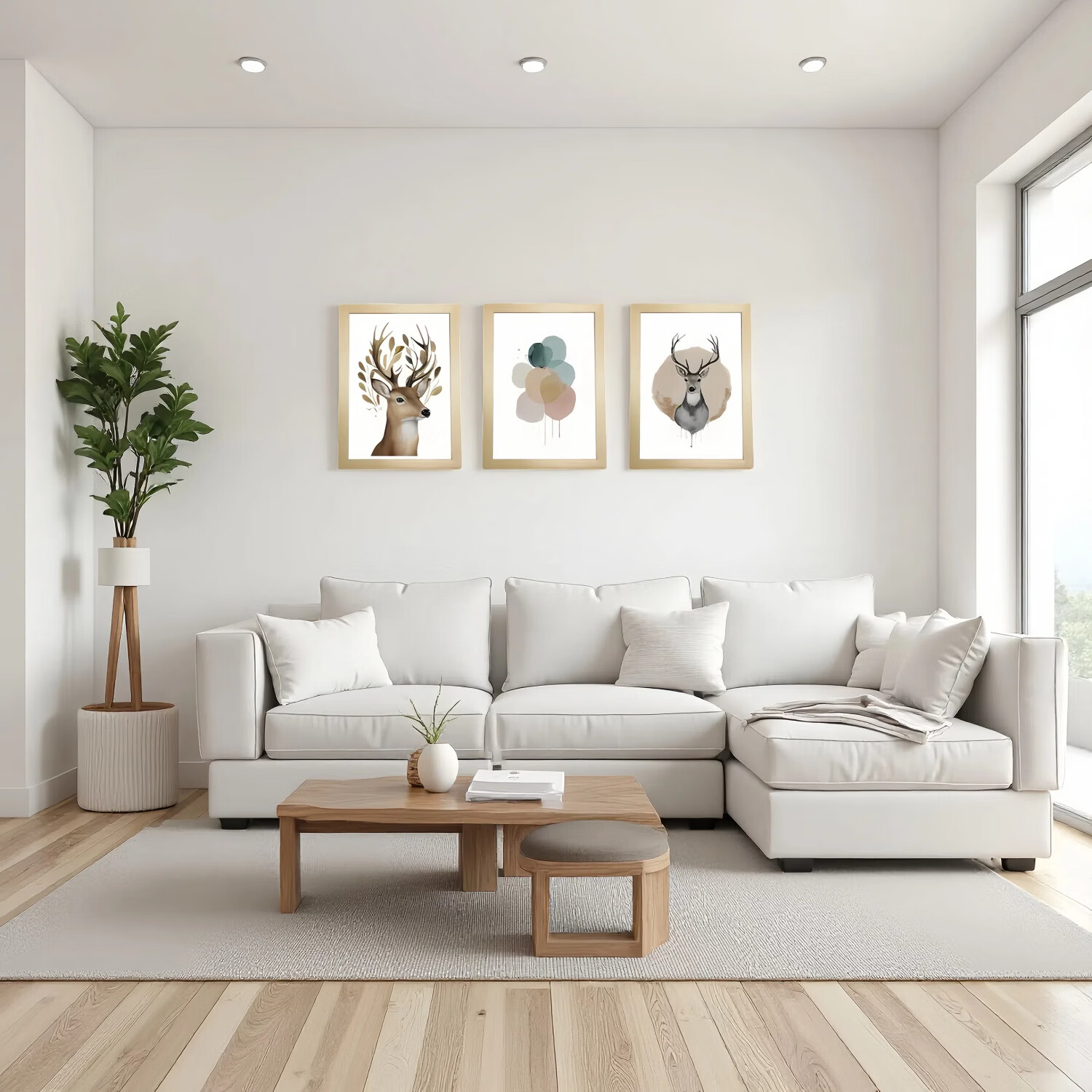 观一良品北欧现代简约装饰画客厅轻奢高级感ins卧室餐厅挂画套装 三幅图 A4 实木 三联