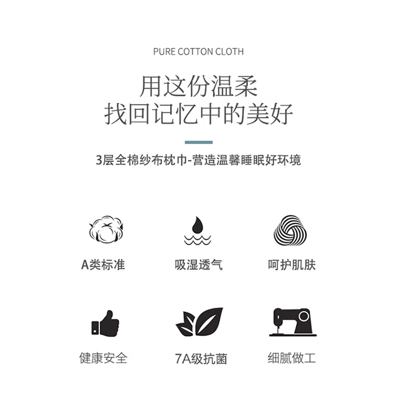 蜜乐暖A类7A抗菌100%纯棉枕巾男士防油防汗全棉枕头巾冬季吸汗纱布枕巾 太阳花灰 【高克重 7A抗菌】 【A类母婴】52x78cm【单只装】