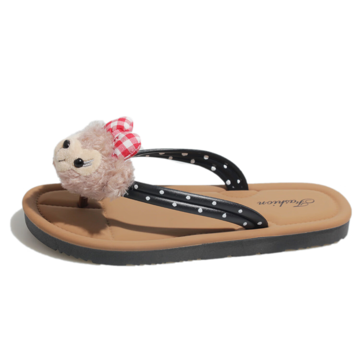 福虹辰2026年新款可爱卡通少女心平底人字拖鞋女夏外穿防滑软底凉拖Z 雪梨人字拖-黑色 36-37 适合35-36