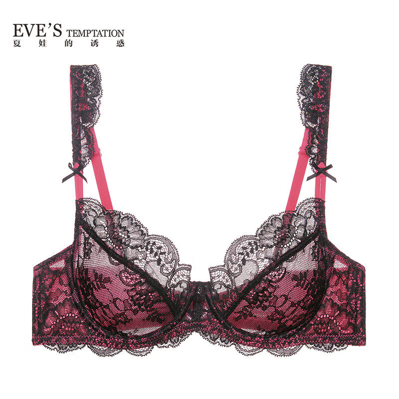 夏娃的诱惑音符组女士内衣女薄款性感蕾丝少女聚拢文胸舒适透气大码U型胸罩 玫瑰红色 85B