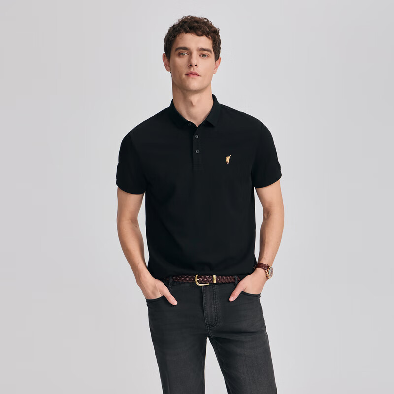POLOWALK【3A抗菌+凉感】短袖POLO衫男士夏季新款保罗短袖衫翻领男T恤 黑色 L