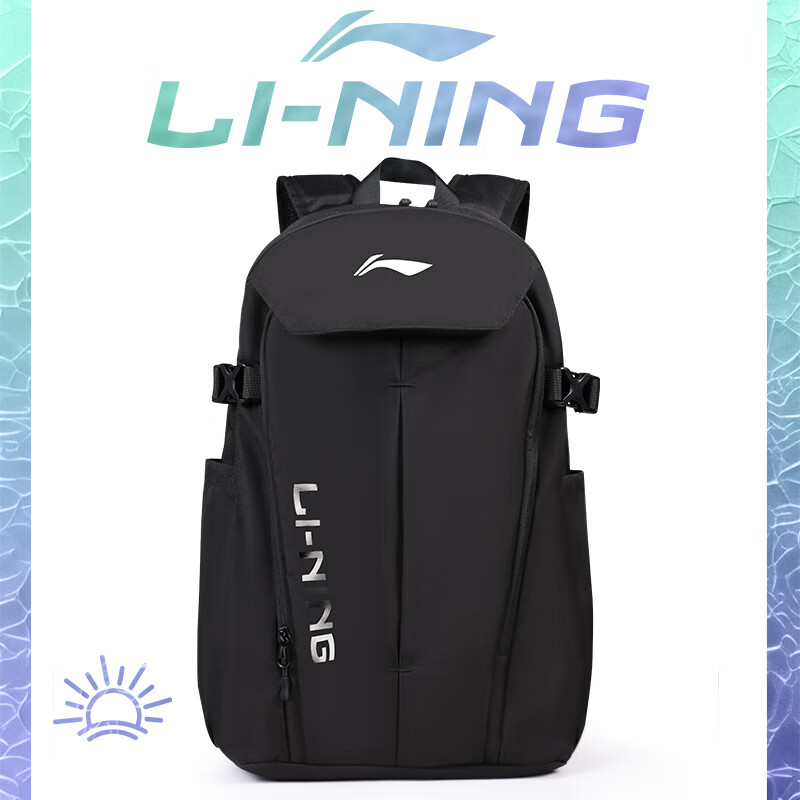 李宁（LI-NING）双肩包新款背包初高中学生运动休闲书包大容量男女旅行登山电脑包 黑色【大容量/三仓升级】