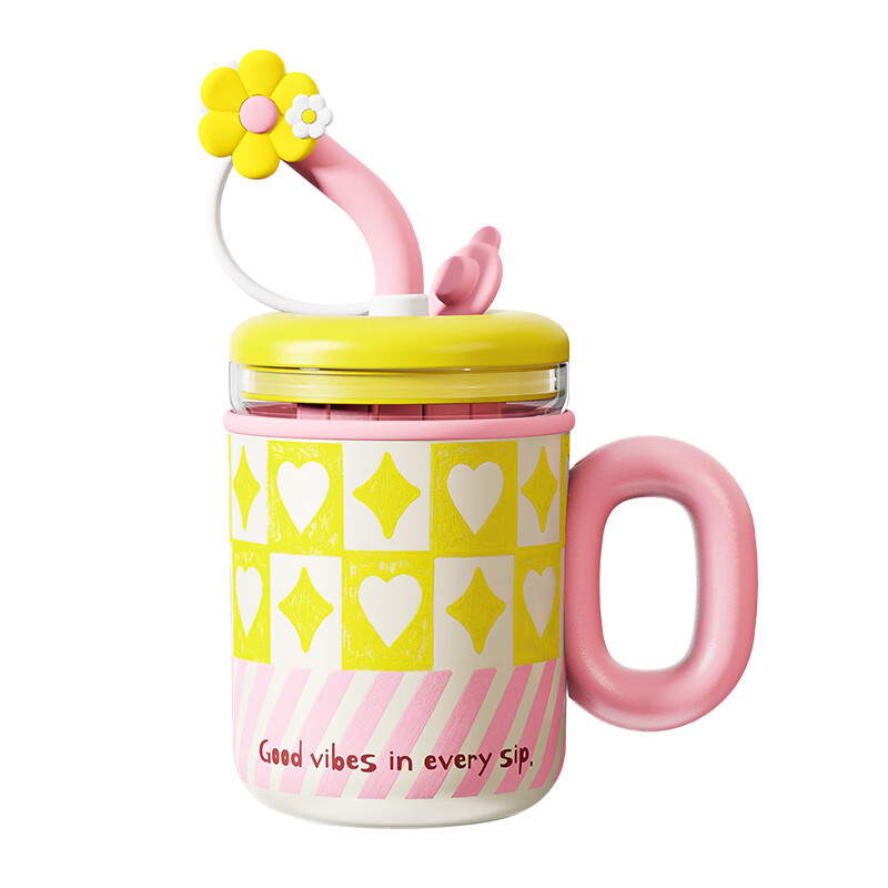 哈尔斯保温杯水杯女生高颜值咖啡杯办公室茶水分离吸管杯玻璃杯子两用 冰萃桃桃520ml【高硼硅玻璃内胆+316不锈钢内胆】